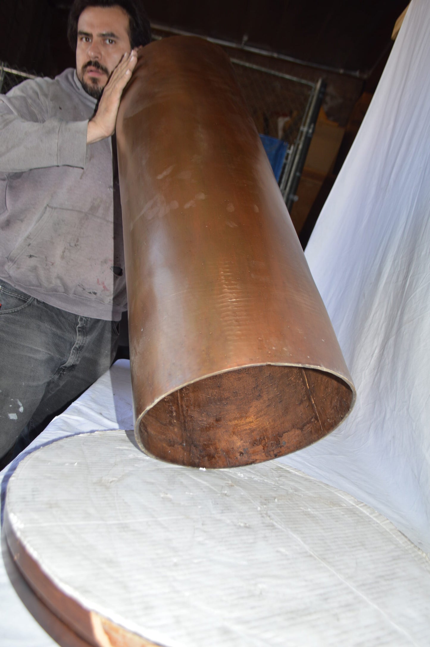 Geometrical Modern Art Cylinder made of bronze - Size: 13"L x 13"W x 39"H.