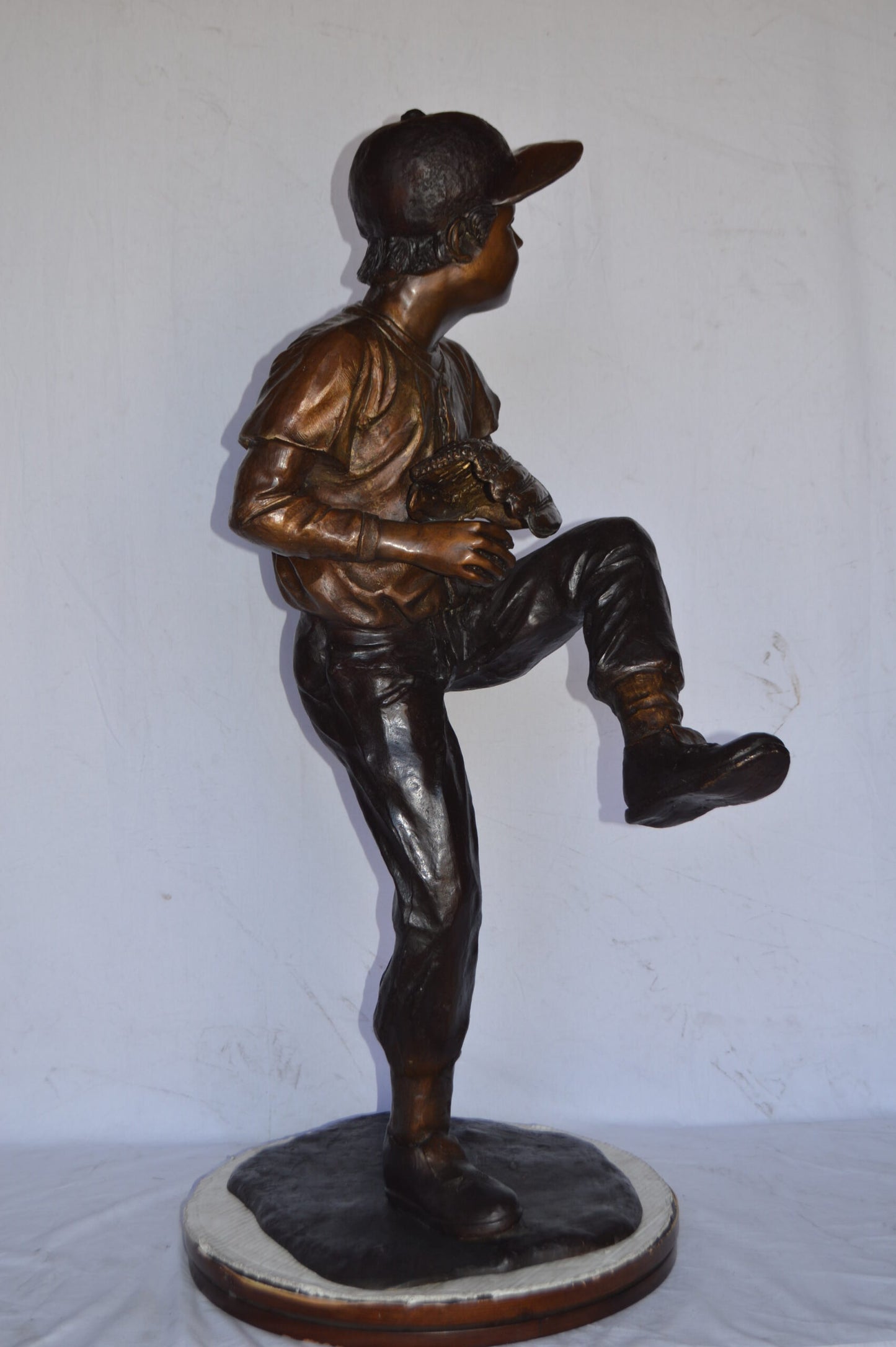 Baseball Pitcher in Action Bronze Statue - Size: 32"L x 20"W x 51"H.