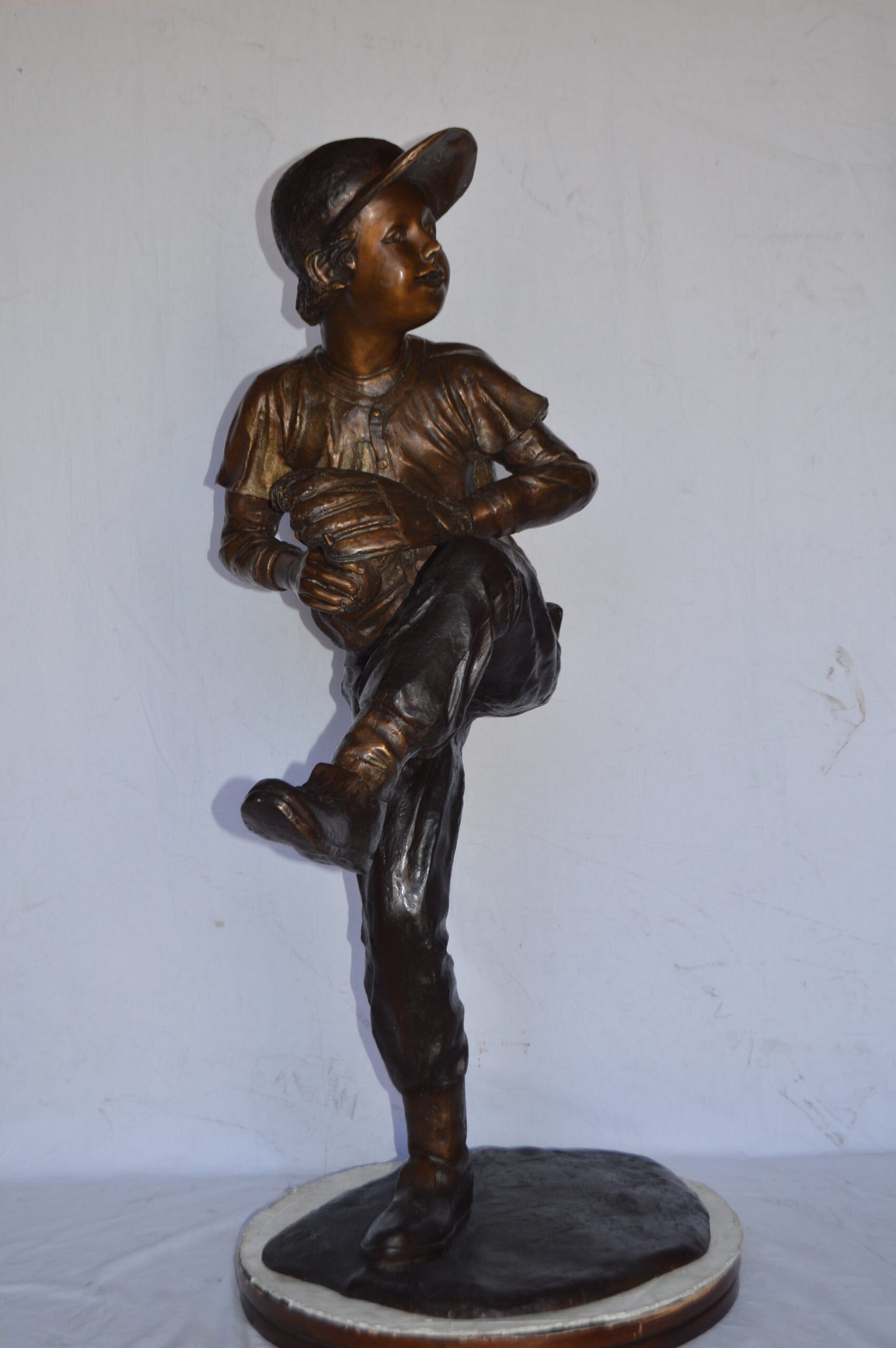 Baseball Pitcher in Action Bronze Statue - Size: 32"L x 20"W x 51"H.
