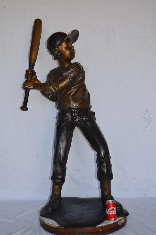 Baseball batter in Action Bronze Statue - Size: 28"L x 24"W x 57"H.