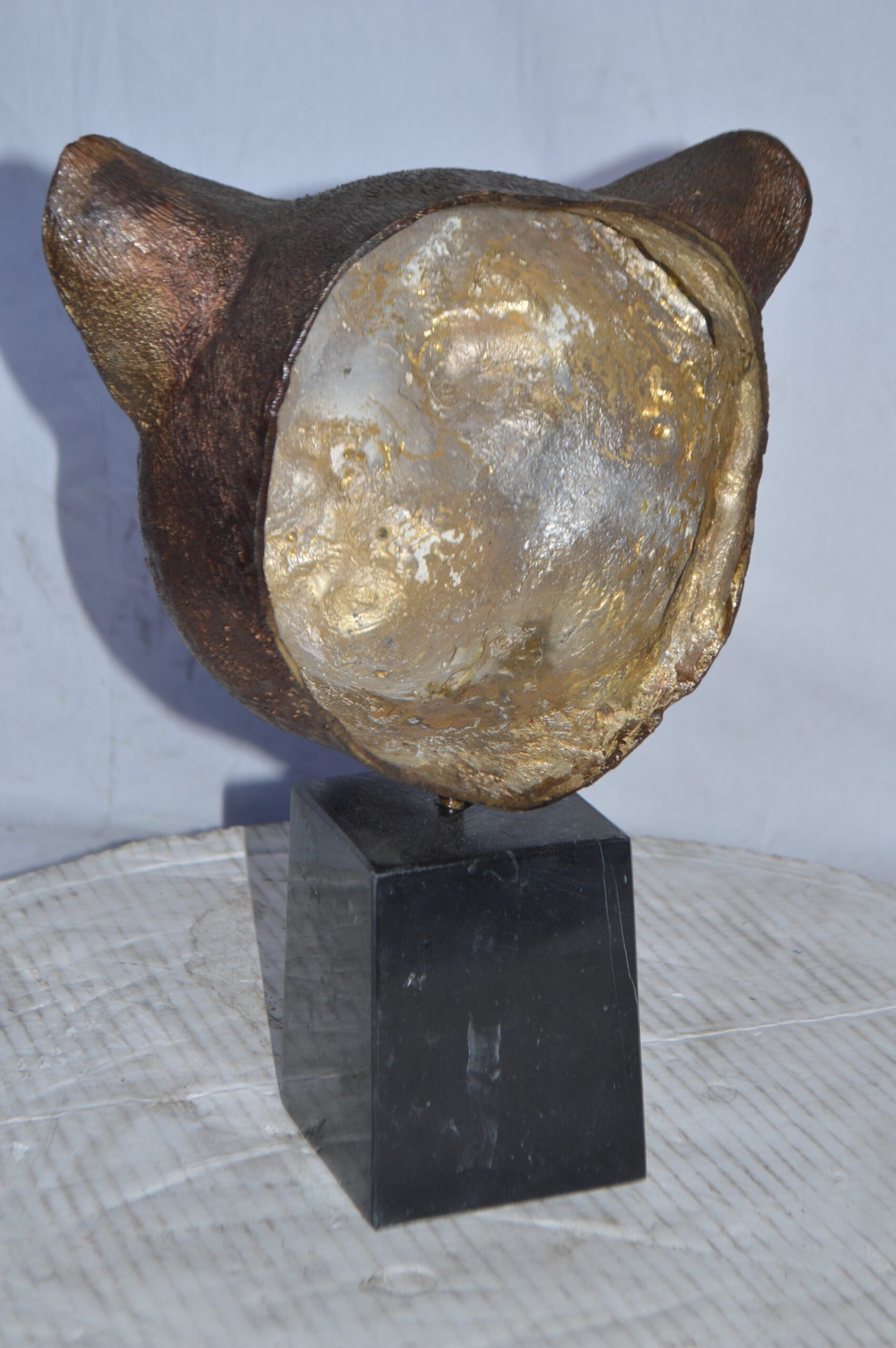 Lion Head Bust – bronze statue on a marble base - Size: 10"L x 7"W x 14"H.