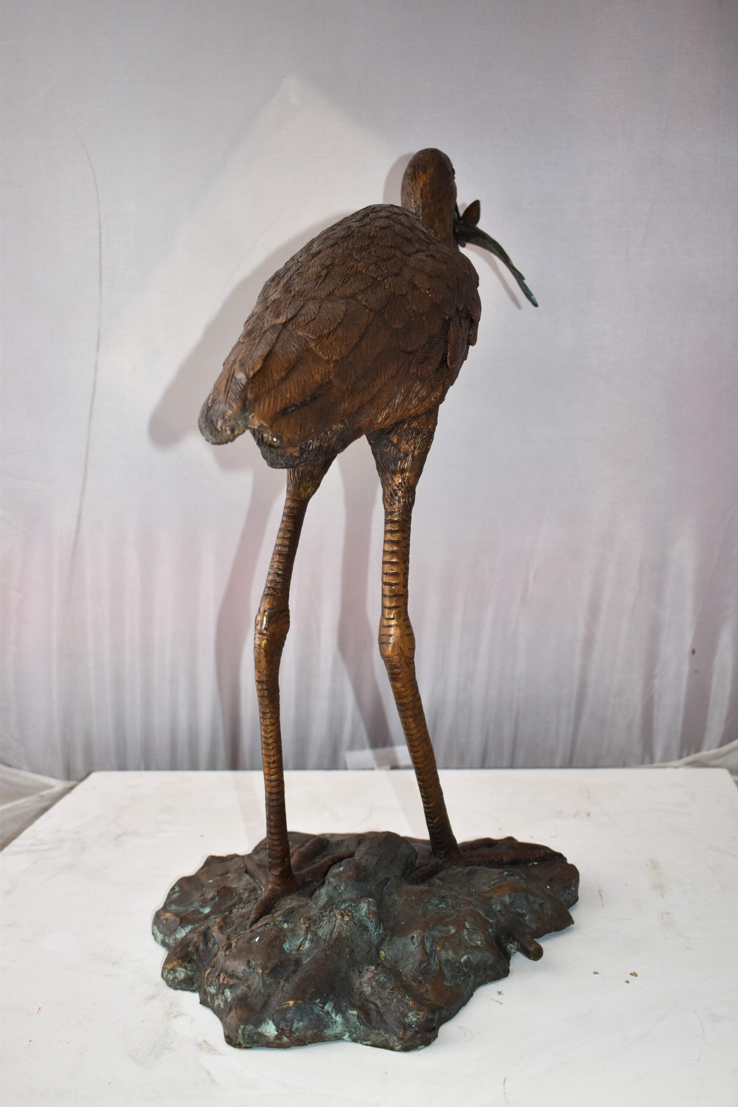 Heron With Prey Brown Patina Bronze Statue Fountain Size: 26" x 15" x 25"H