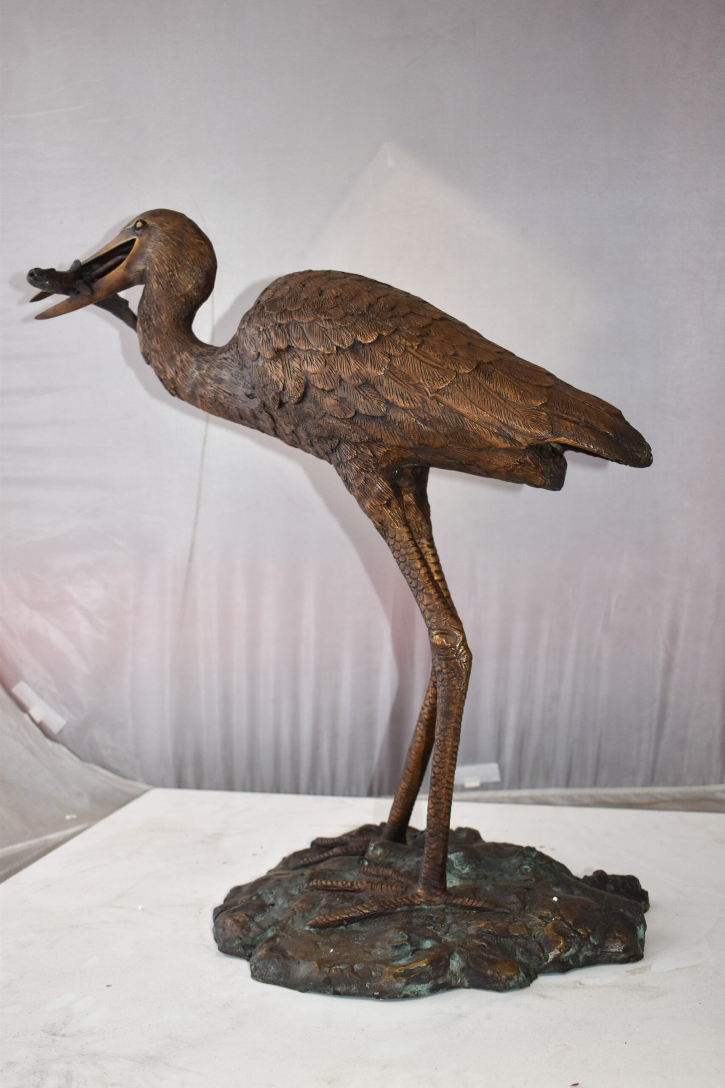 Heron With Prey Brown Patina Bronze Statue Fountain Size: 26" x 15" x 25"H