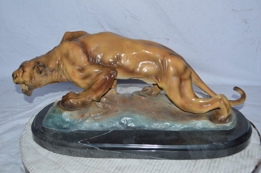 Mountain Lion in action Bronze Statue - Size: 25"L x 11"W x 11"H.