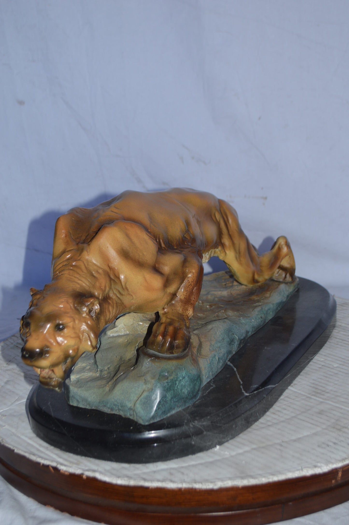 Mountain Lion in action Bronze Statue - Size: 25"L x 11"W x 11"H.