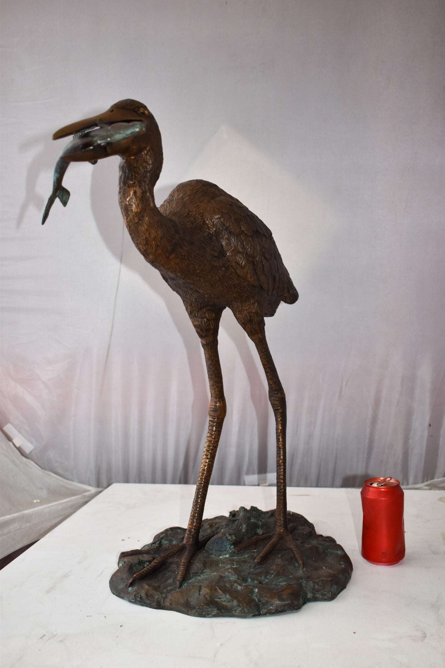 Heron With Prey Brown Patina Bronze Statue Fountain Size: 26" x 15" x 25"H