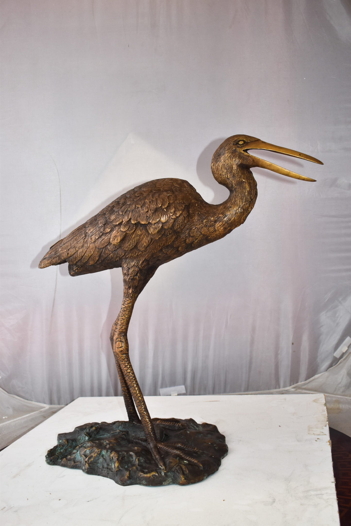 Great Blue Heron Brown Patina Bronze Statue Size: 25" x 15" x 25"H