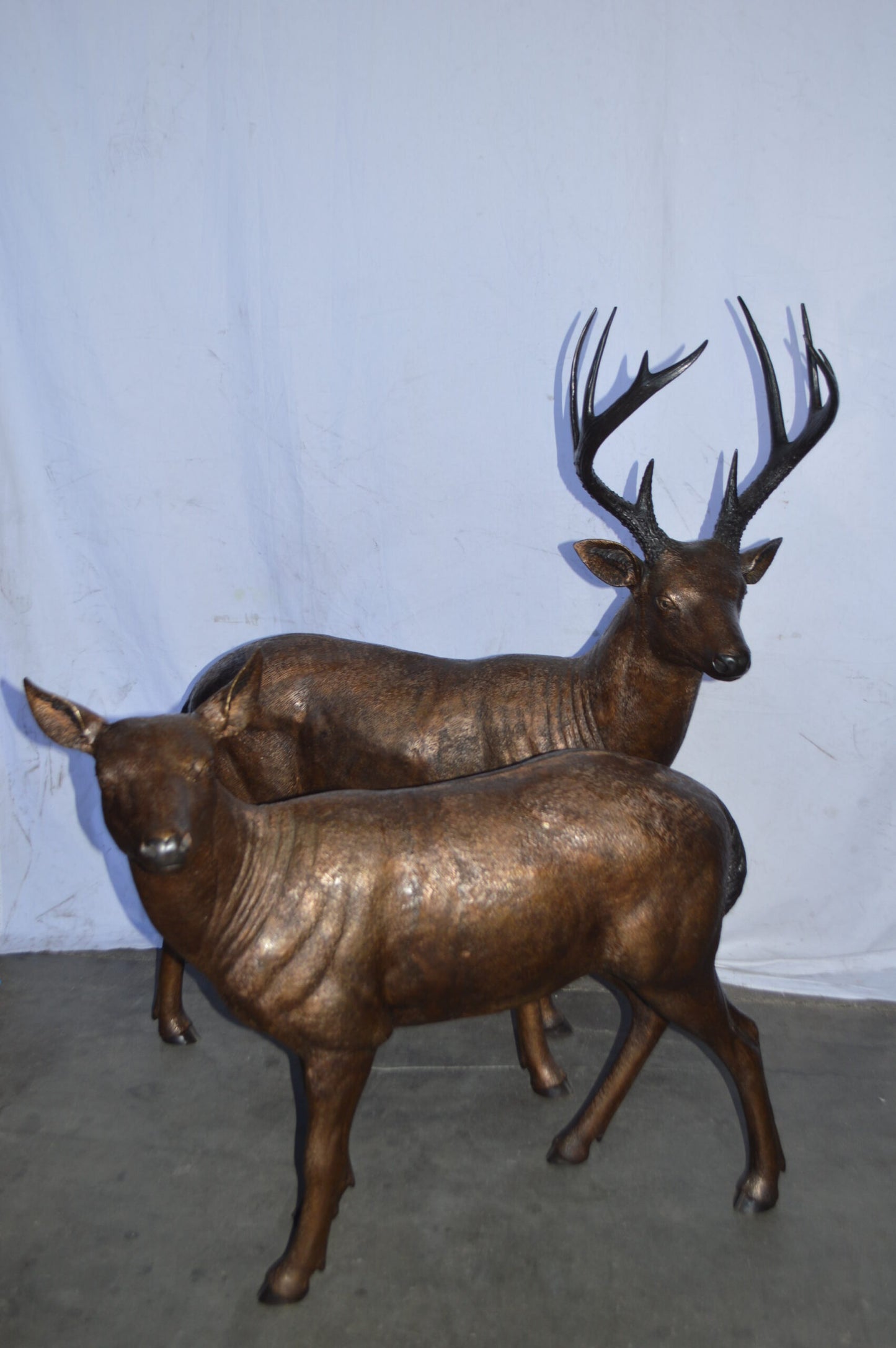 Pair of life size deer bronze statue - Size: 17"L x 44"W x 52"H.