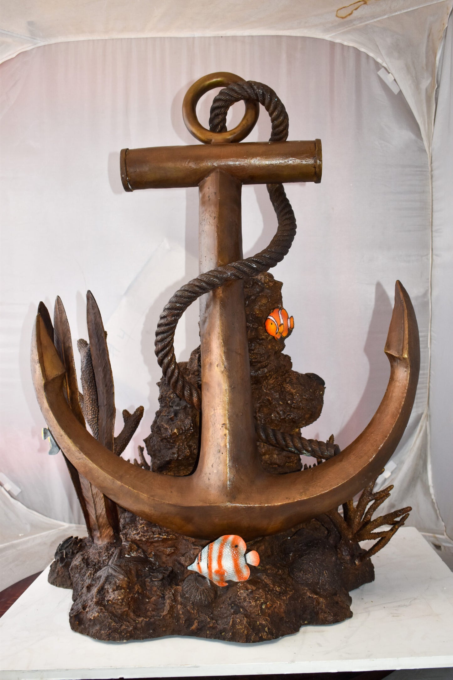 Anchor On Ocean Floor Among Fish Bronze Statue Size: 32" x 27" x 41"H