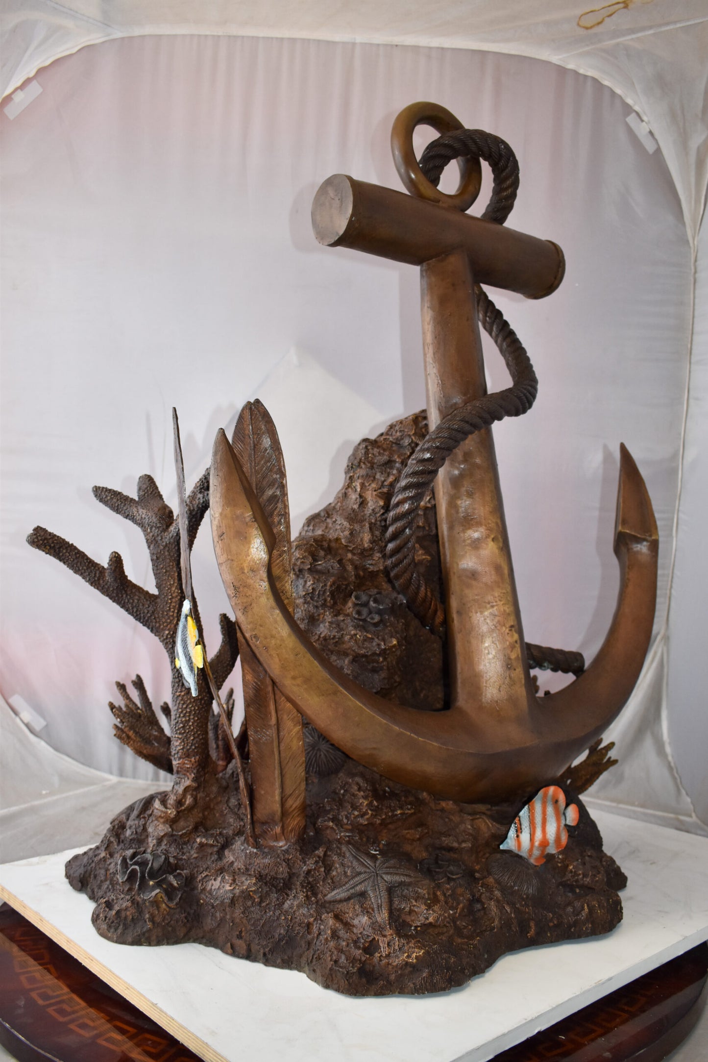 Anchor On Ocean Floor Among Fish Bronze Statue Size: 32" x 27" x 41"H