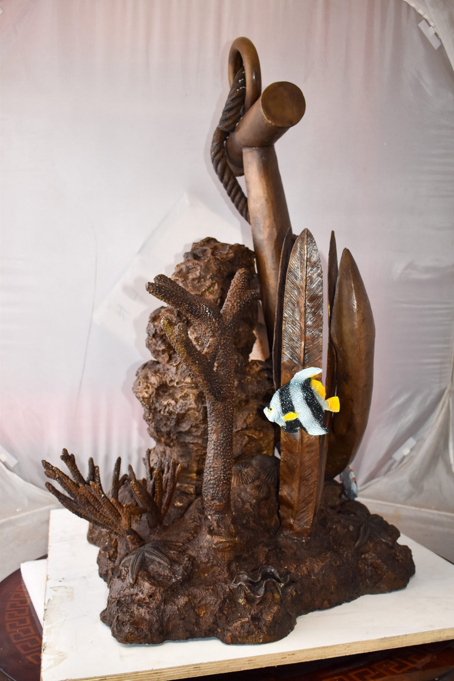 Anchor On Ocean Floor Among Fish Bronze Statue Size: 32" x 27" x 41"H