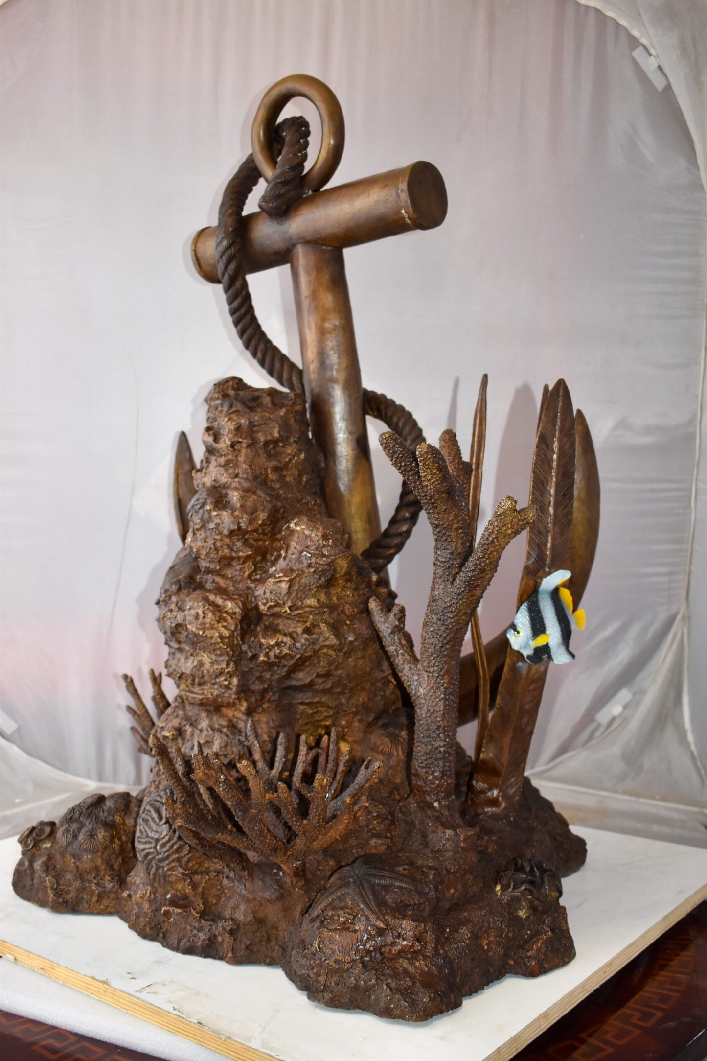 Anchor On Ocean Floor Among Fish Bronze Statue Size: 32" x 27" x 41"H