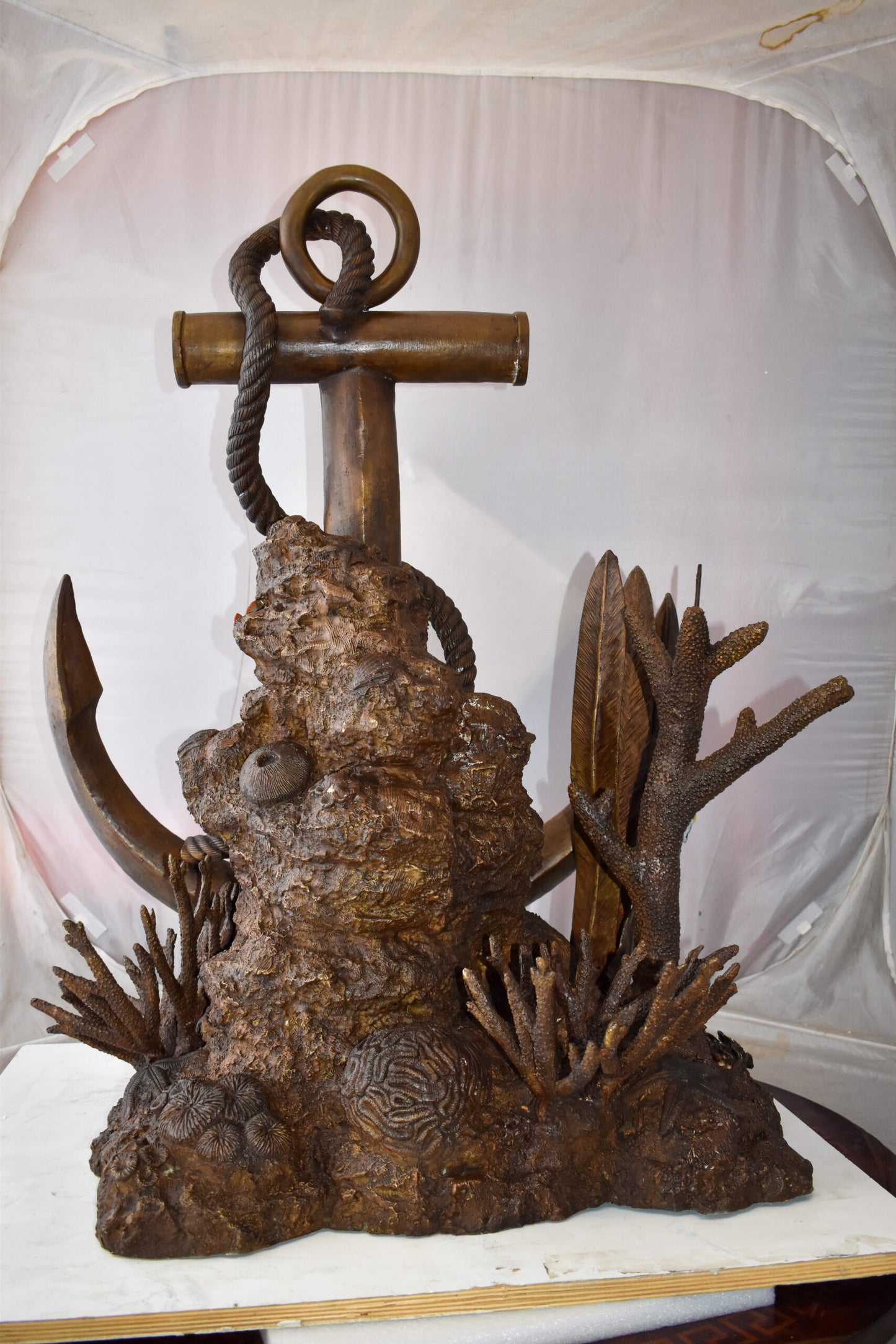 Anchor On Ocean Floor Among Fish Bronze Statue Size: 32" x 27" x 41"H