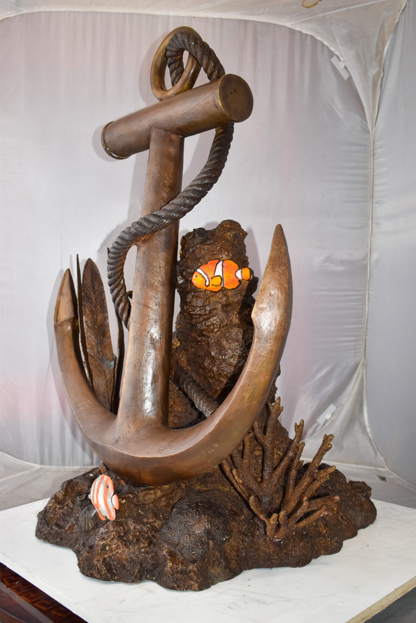Anchor On Ocean Floor Among Fish Bronze Statue Size: 32" x 27" x 41"H