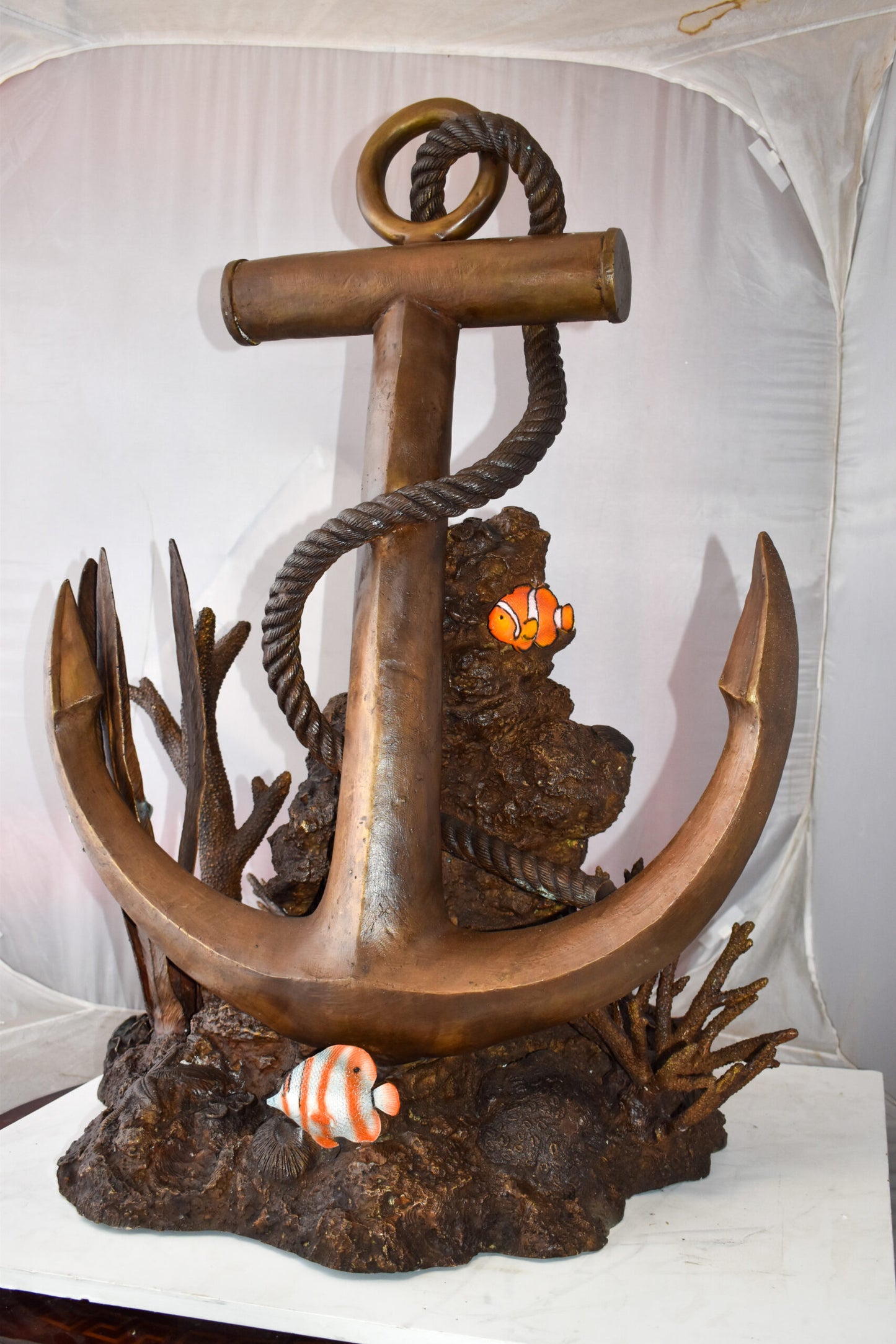 Anchor On Ocean Floor Among Fish Bronze Statue Size: 32" x 27" x 41"H