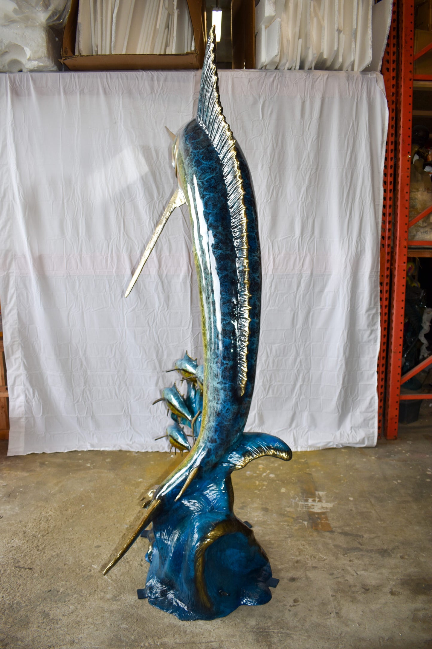 Giant Colored Marlin Fish W 4 Jack Fish Bronze Statue Fountain 85" x 30" x 90"H