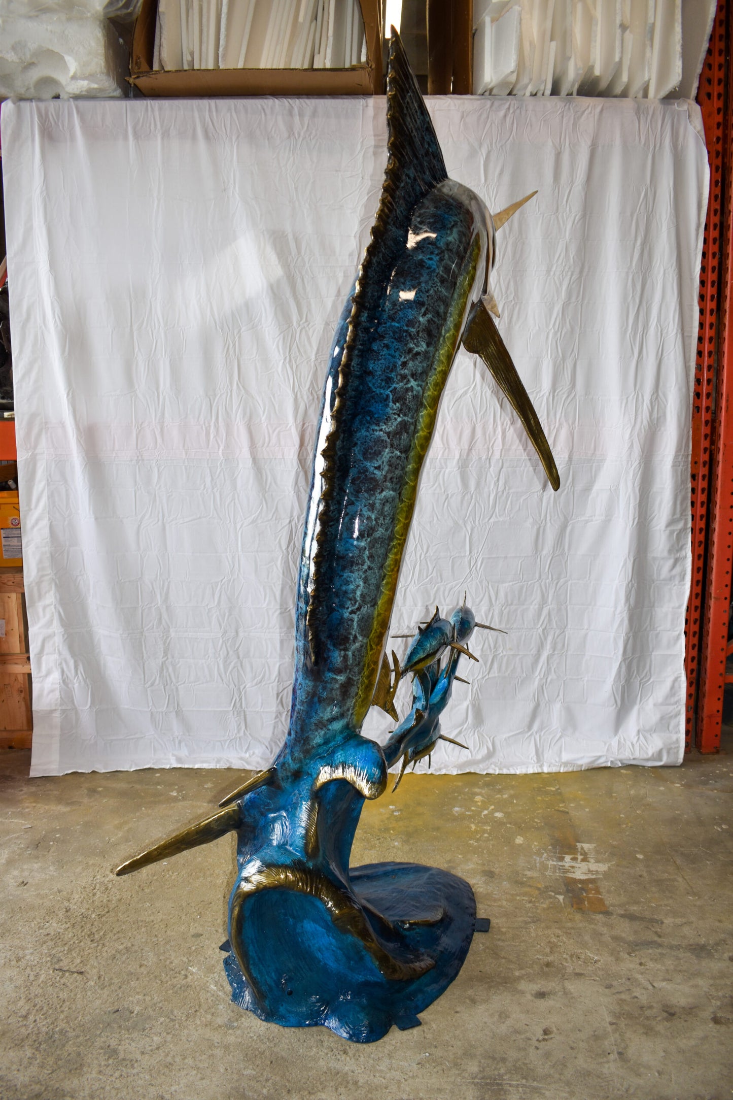 Giant Colored Marlin Fish W 4 Jack Fish Bronze Statue Fountain 85" x 30" x 90"H