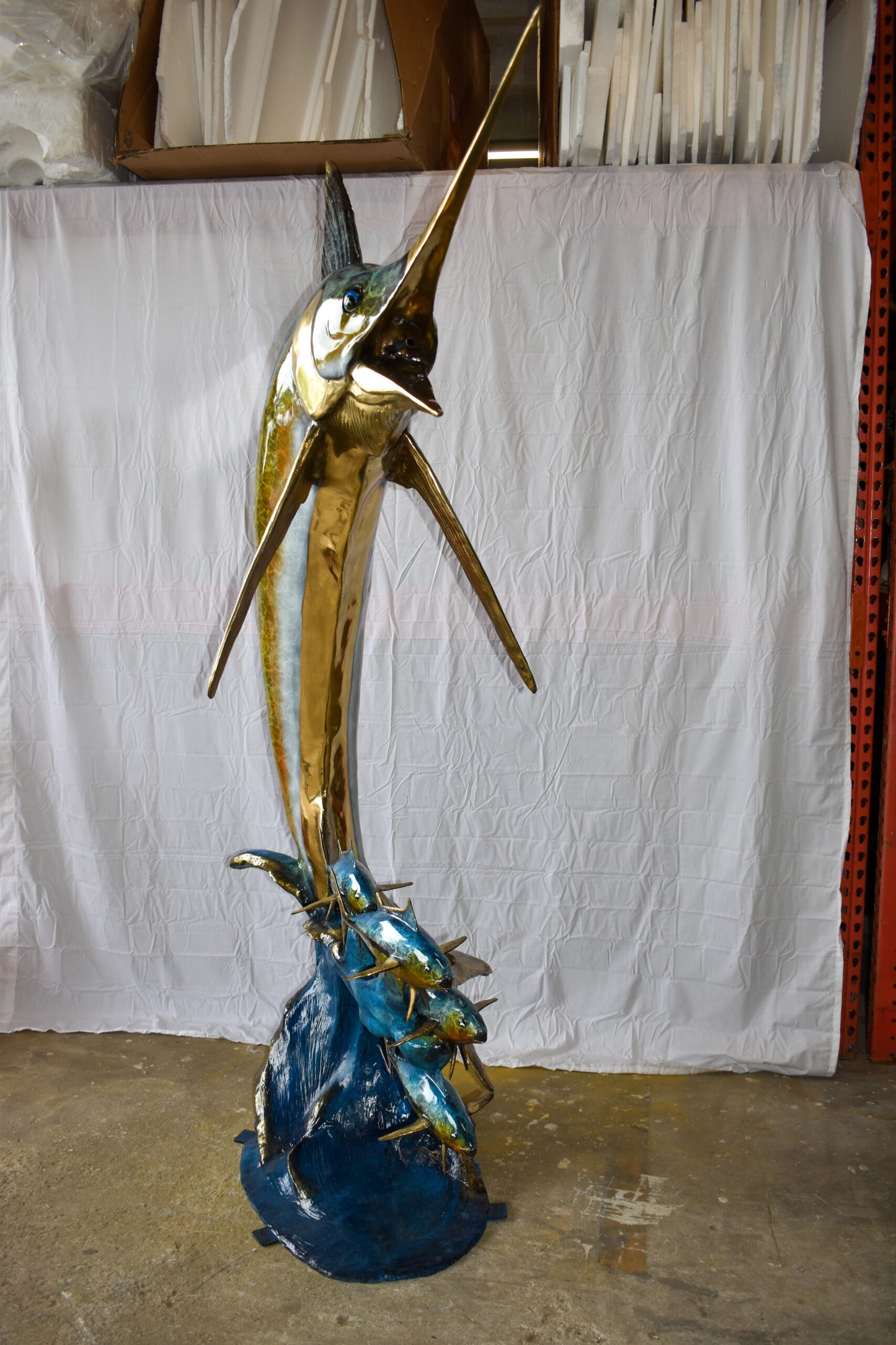 Giant Colored Marlin Fish W 4 Jack Fish Bronze Statue Fountain 85" x 30" x 90"H