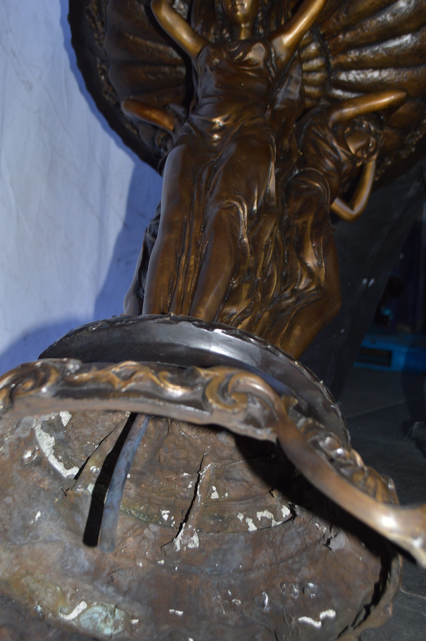 Large bronze water fountain with girls and birds - Size: 28"L x 28"W x 65"H.