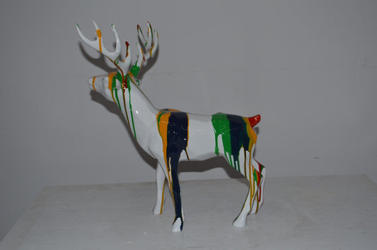 Modern Art colorful Deer Resin Statue - Size: 17"L x 11"W x 18"H.