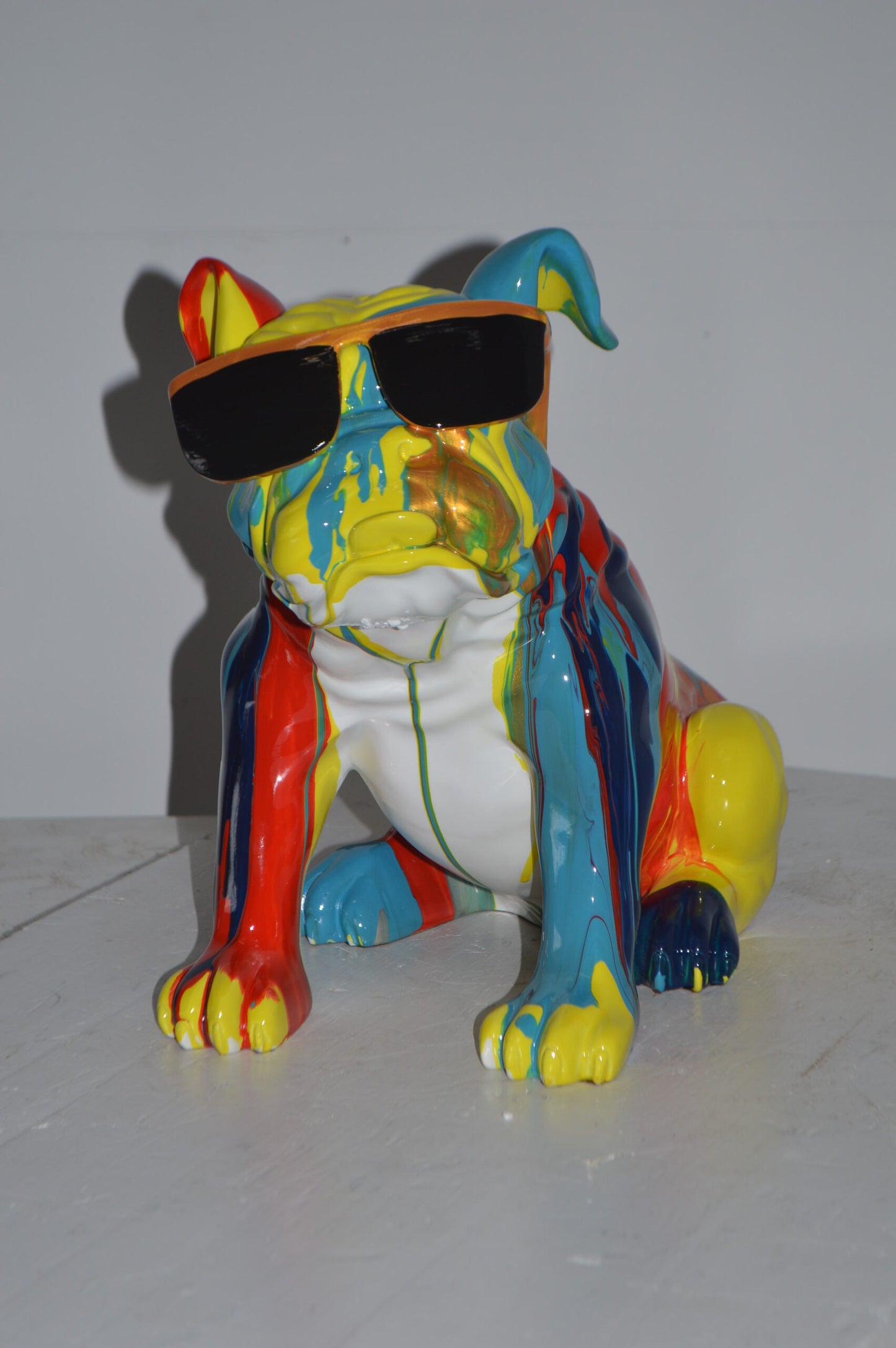 Modern art Bulldog with Sunglasses Resin Statue - Size: 16"L x 9"W x 14"H.