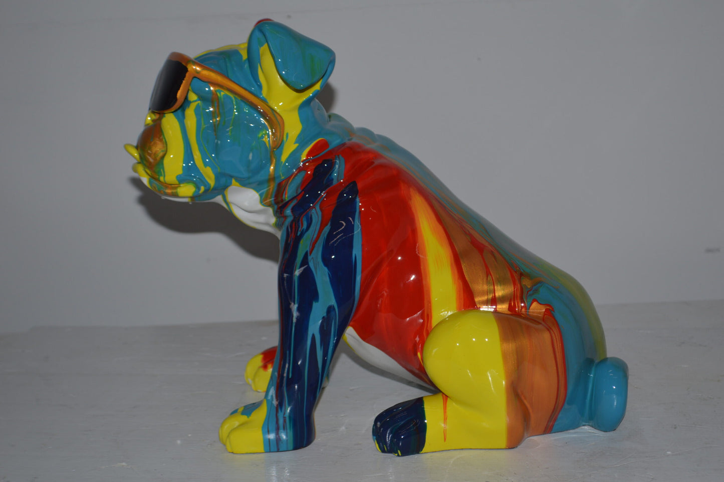 Modern art Bulldog with Sunglasses Resin Statue - Size: 16"L x 9"W x 14"H.
