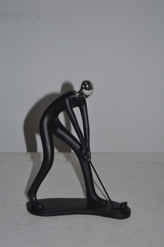 Modern art Black Golfer with Silver Head Resin Statue - Size: 7"L x 2"W x 9"H.