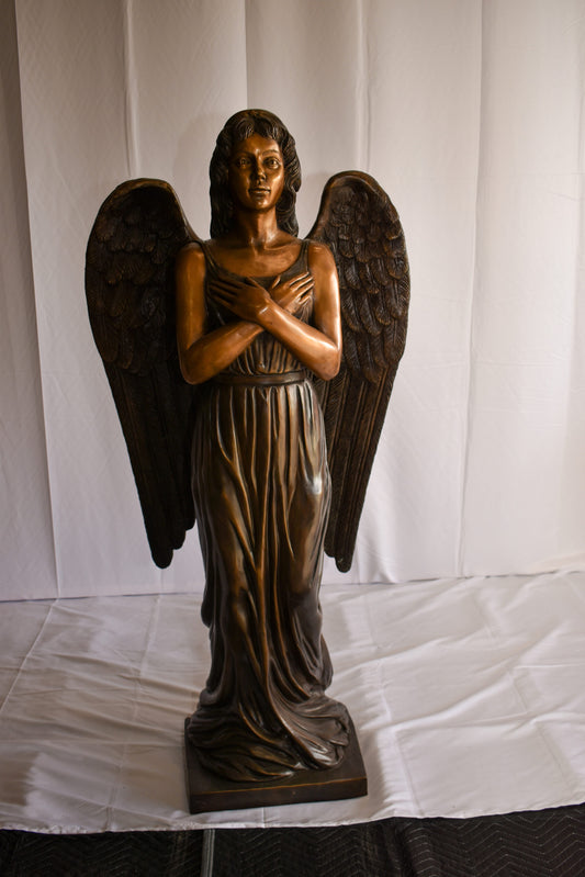 Angel Standing with her hands folded bronze Statue Size: 29" x 16" x 63"H