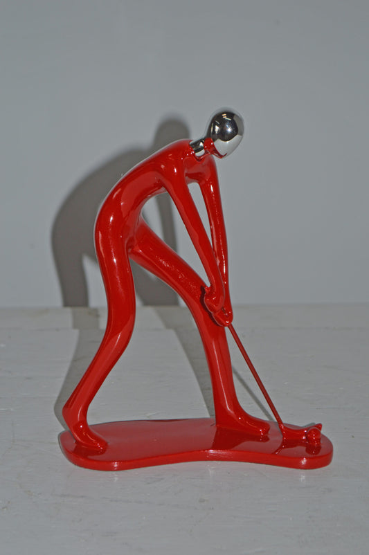 Modern art Red Golfer with Silver Head Resin Statue - Size: 7"L x 2"W x 9"H.