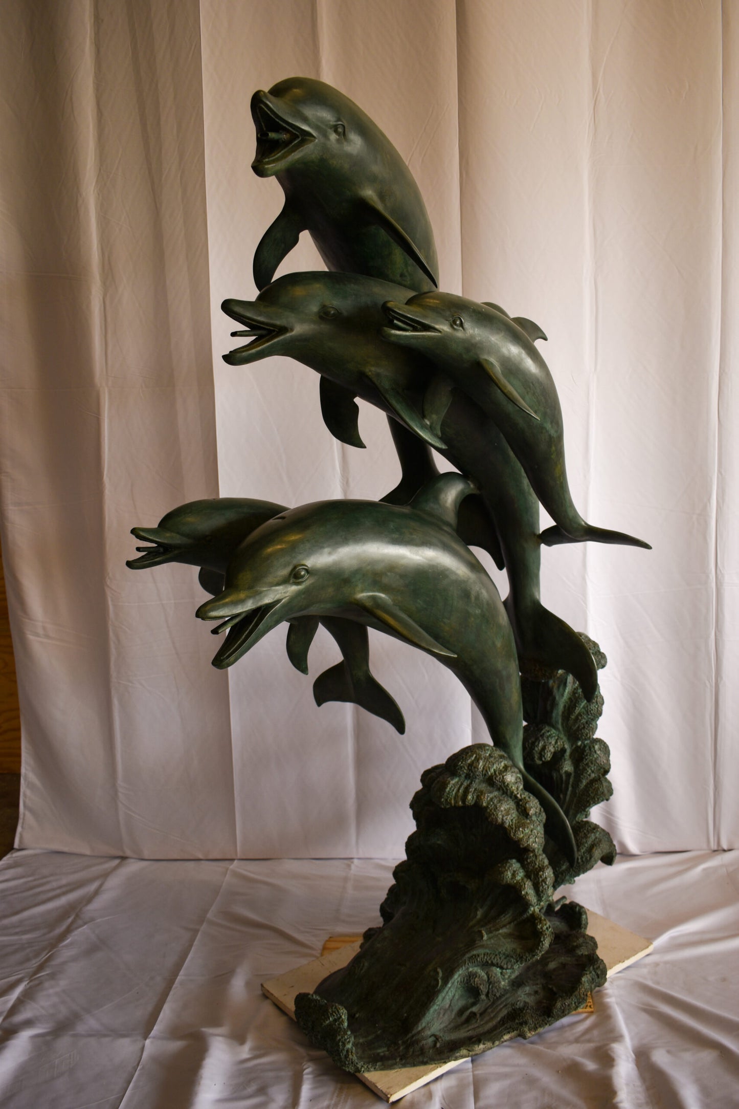 Five life size Dolphins bronze fountain Green Patina  47" x 27" x 84"H