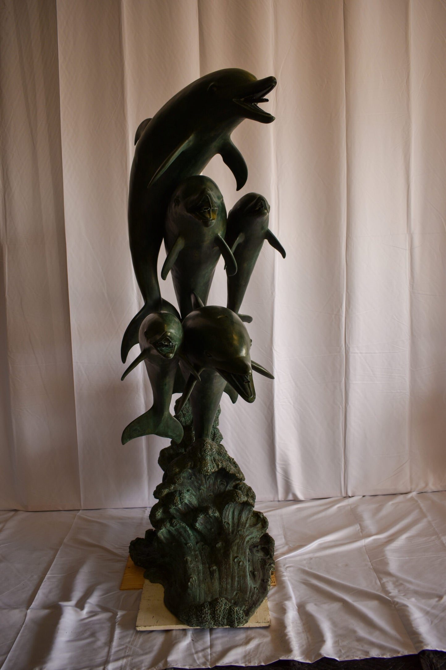 Five life size Dolphins bronze fountain Green Patina  47" x 27" x 84"H