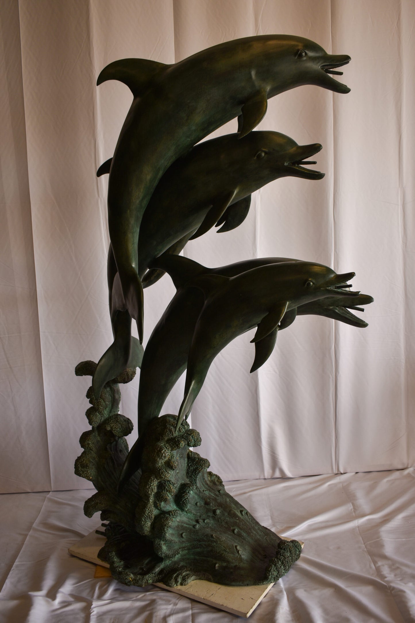 Five life size Dolphins bronze fountain Green Patina 47" x 27" x 84"H