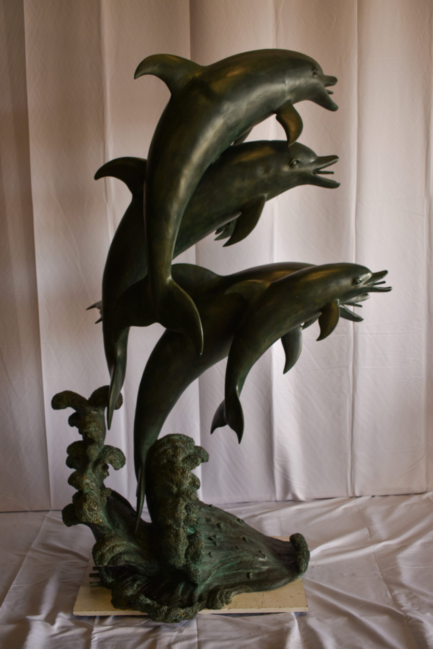 Five life size Dolphins bronze fountain Green Patina 47" x 27" x 84"H