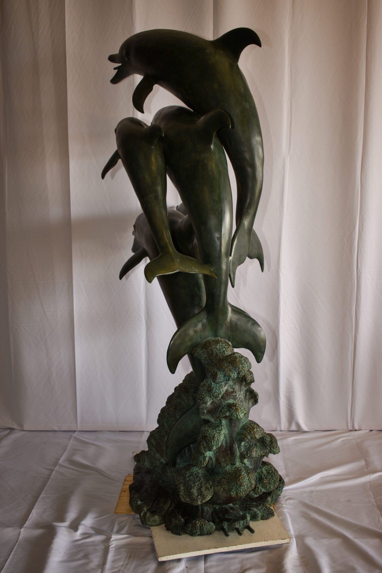 Five life size Dolphins bronze fountain Green Patina  47" x 27" x 84"H