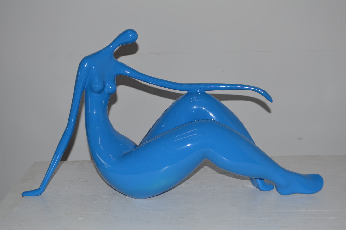 Modern Art light blue Women on the Beach Resin Statue - Size: 28"L x 8"W x 16"H