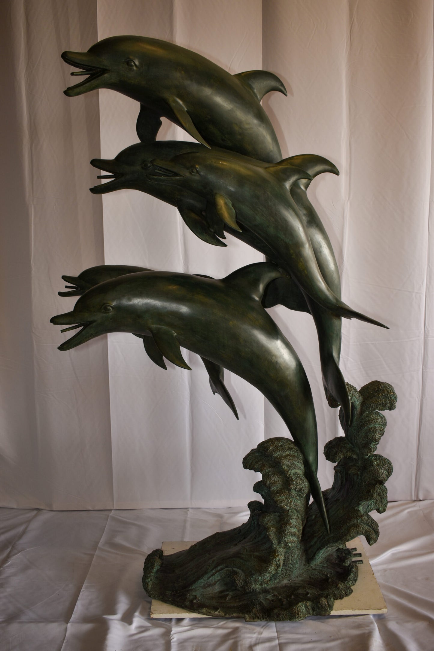 Five life size Dolphins bronze fountain Green Patina  47" x 27" x 84"H