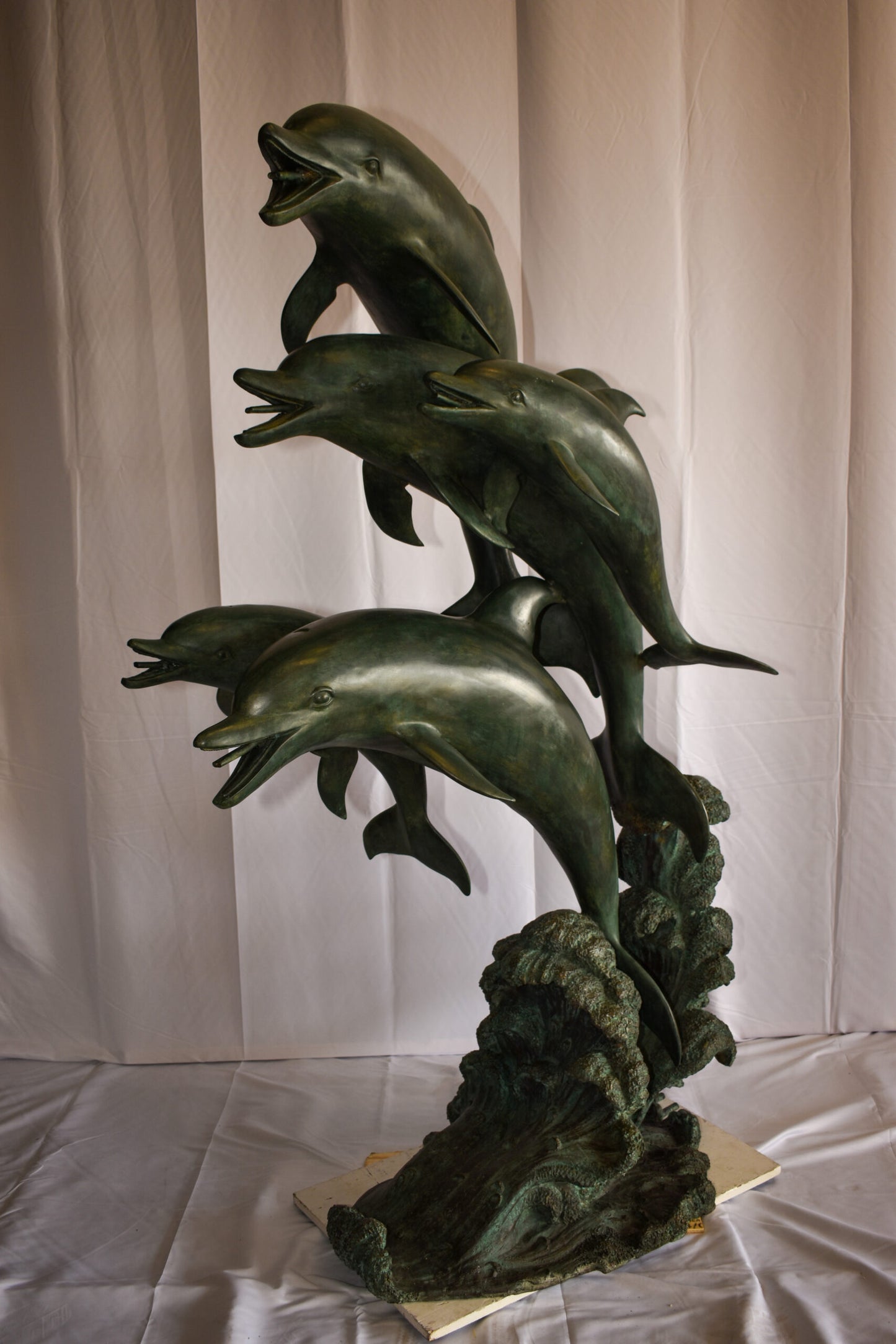 Five life size Dolphins bronze fountain Green Patina  47" x 27" x 84"H