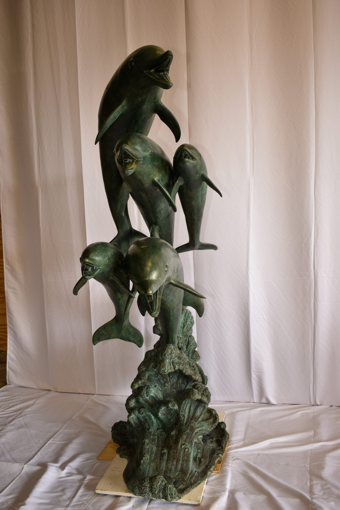Five life size Dolphins bronze fountain Green Patina  47" x 27" x 84"H
