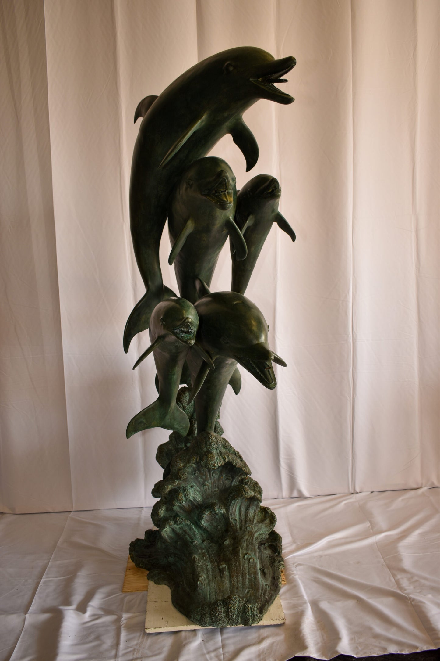 Five life size Dolphins bronze fountain Green Patina 47" x 27" x 84"H