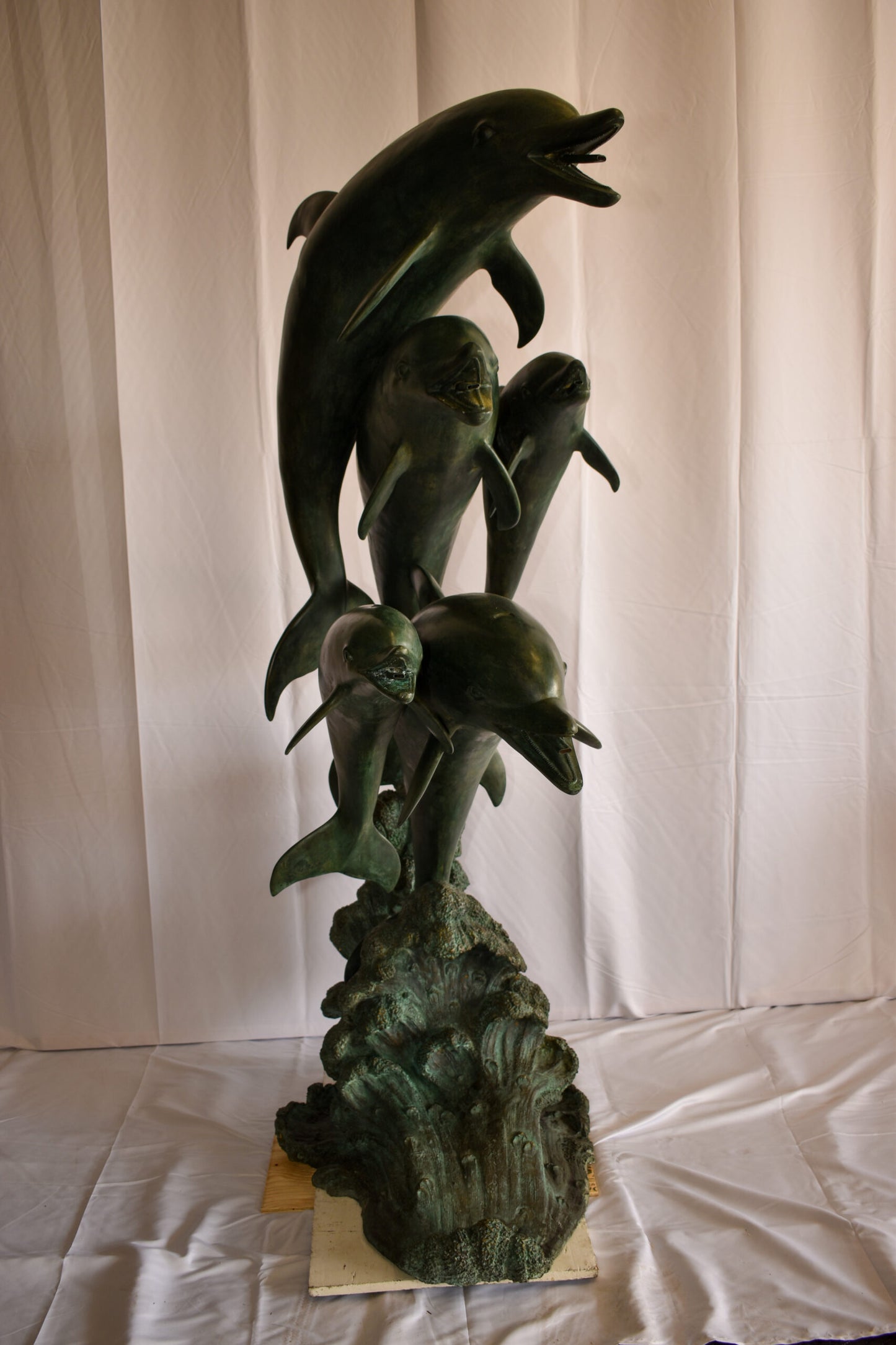 Five life size Dolphins bronze fountain Green Patina 47" x 27" x 84"H
