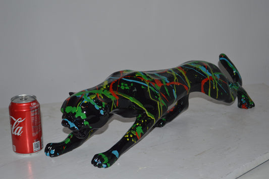 Modern Art Black Jaguar mixed colors Resin Statue - Size: 27"L x 7"W x 7"H.