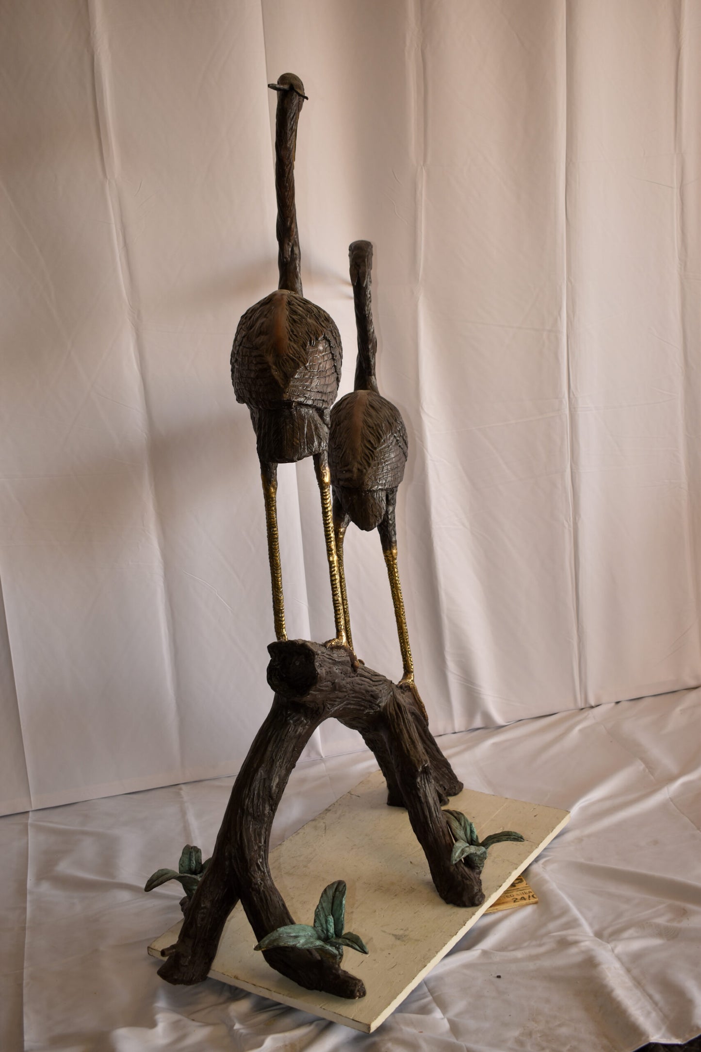 Two Herons on a Tree log Bronze Fountain Statue 38" x 19" x 64"H