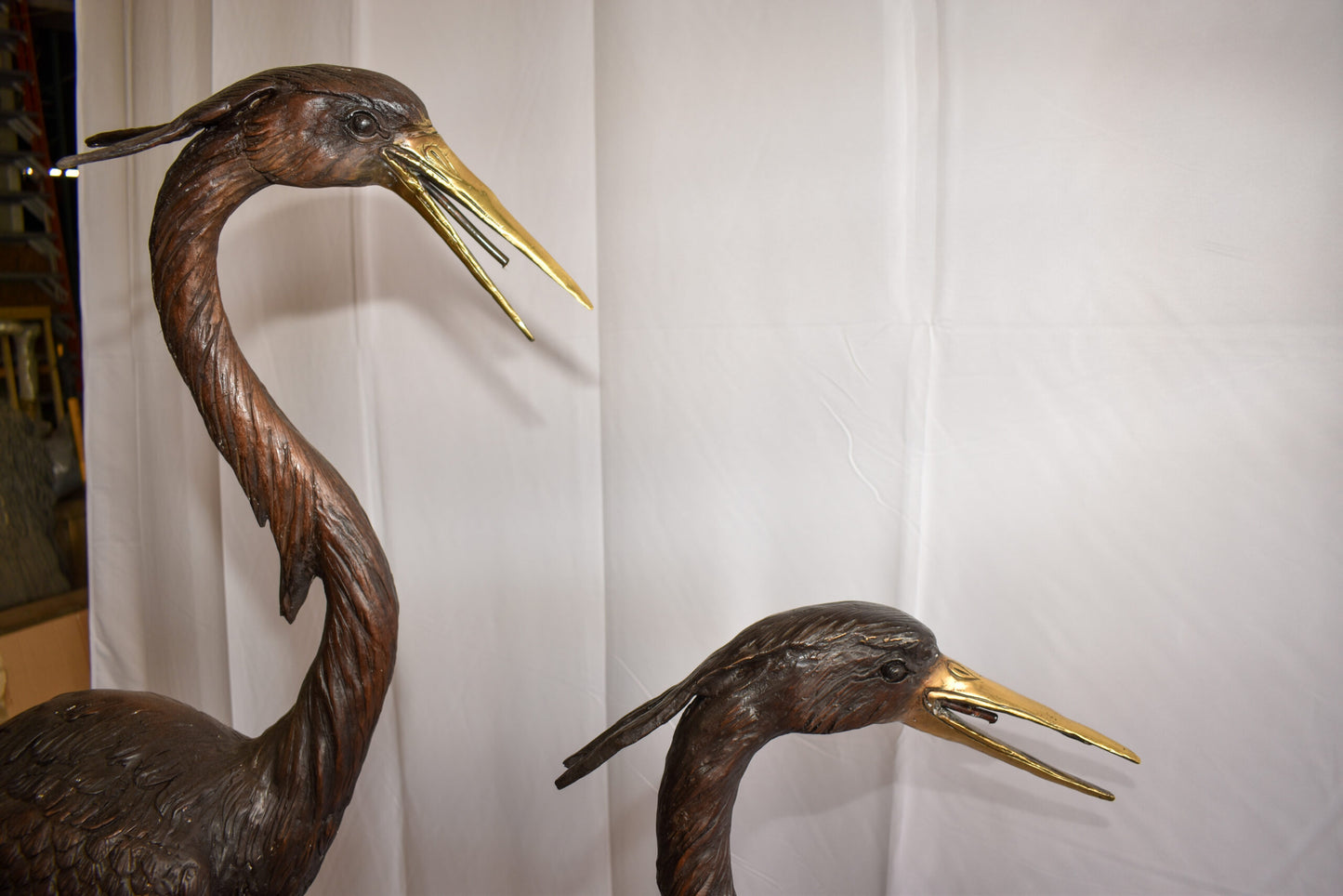 Two Herons on a Tree log Bronze Fountain Statue 38" x 19" x 64"H