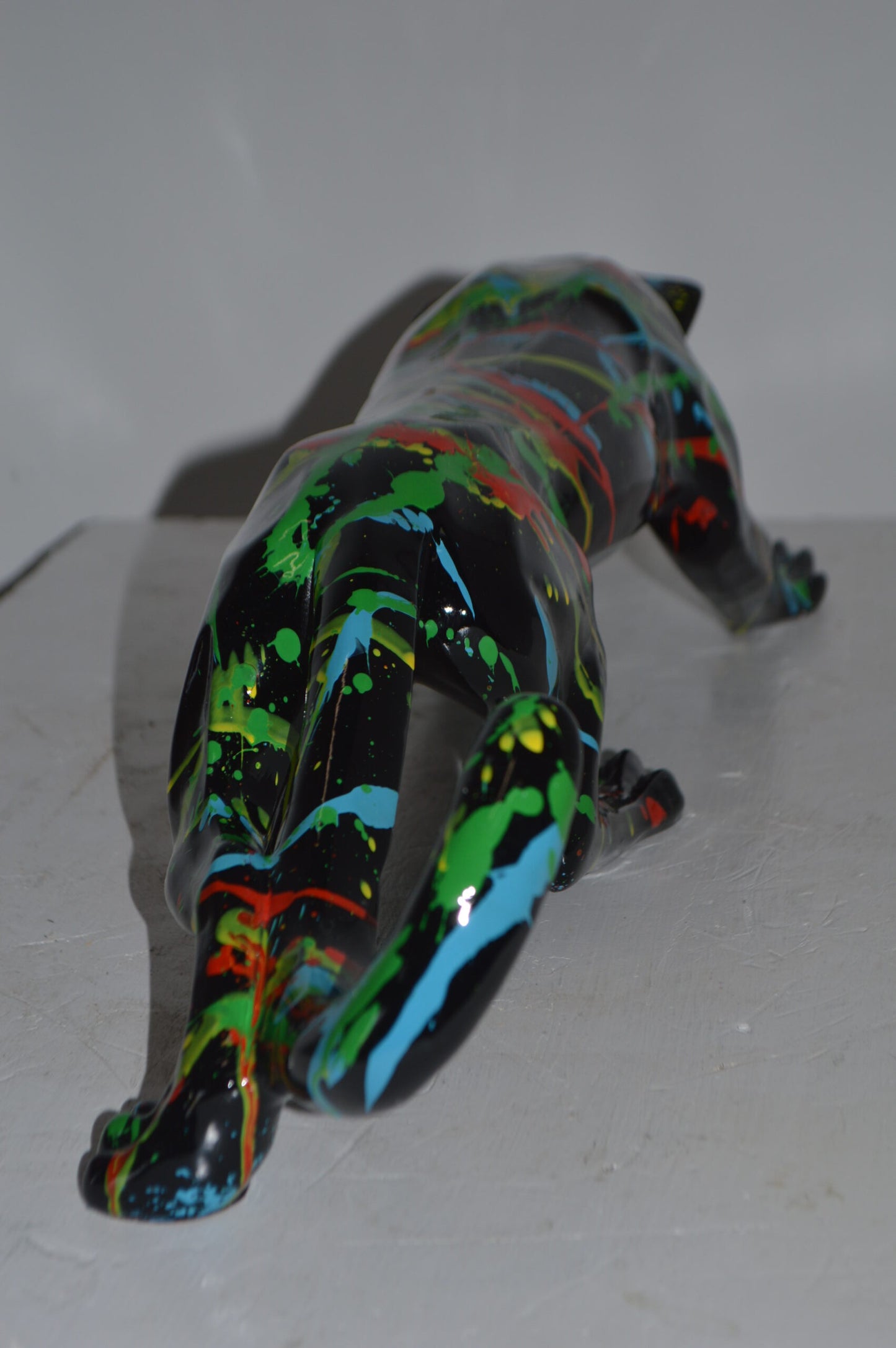 Modern Art Black Jaguar mixed colors Resin Statue - Size: 27"L x 7"W x 7"H.