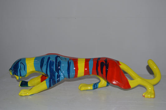 Modern Art Medium Colored Jaguar Statue Made of Resin - Size: 27"L x 7"W x 7"H.