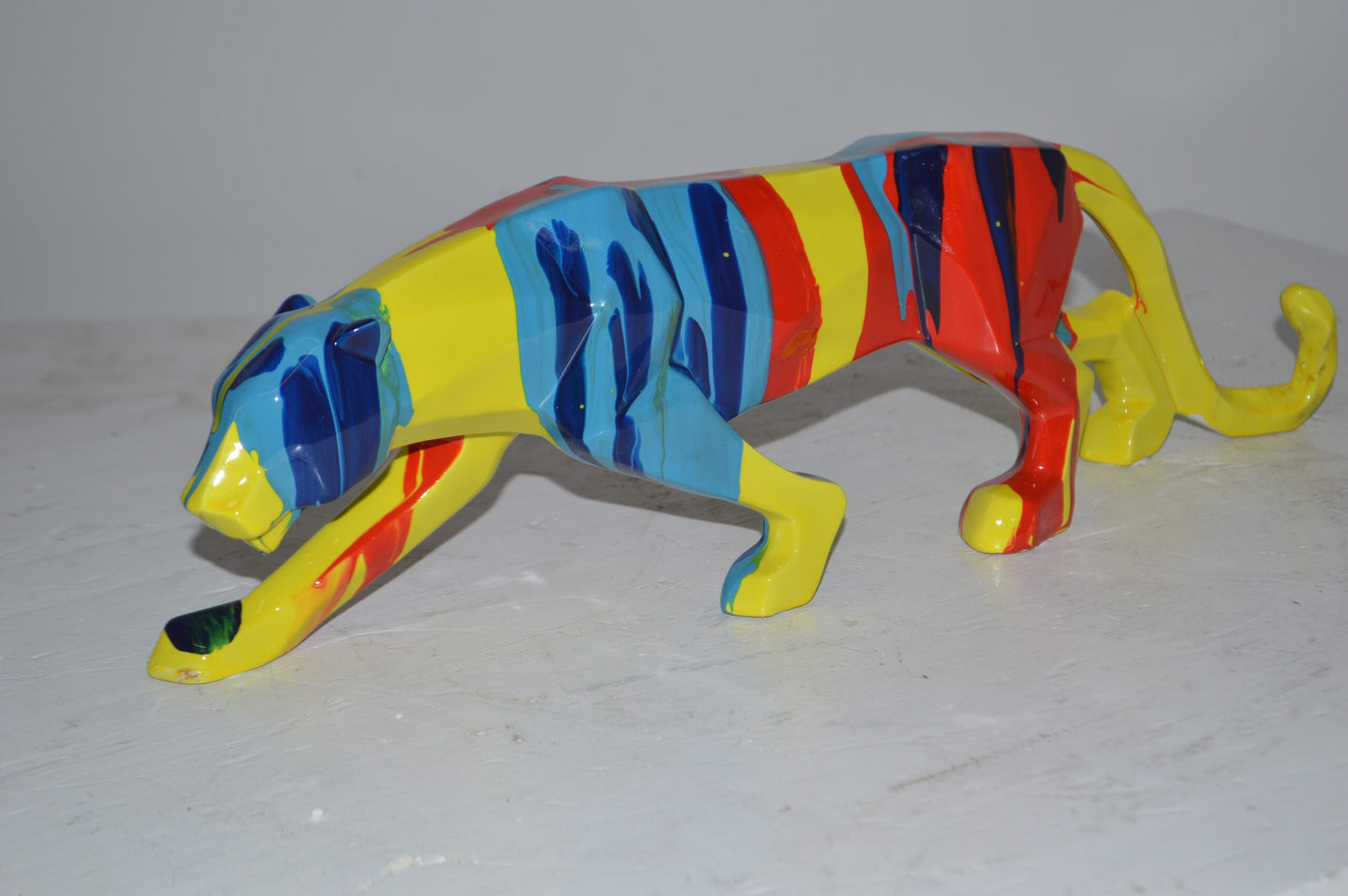 Modern Art Small Colored Jaguar Statue Made of Resin - Size: 17"L x 4"W x 5"H.