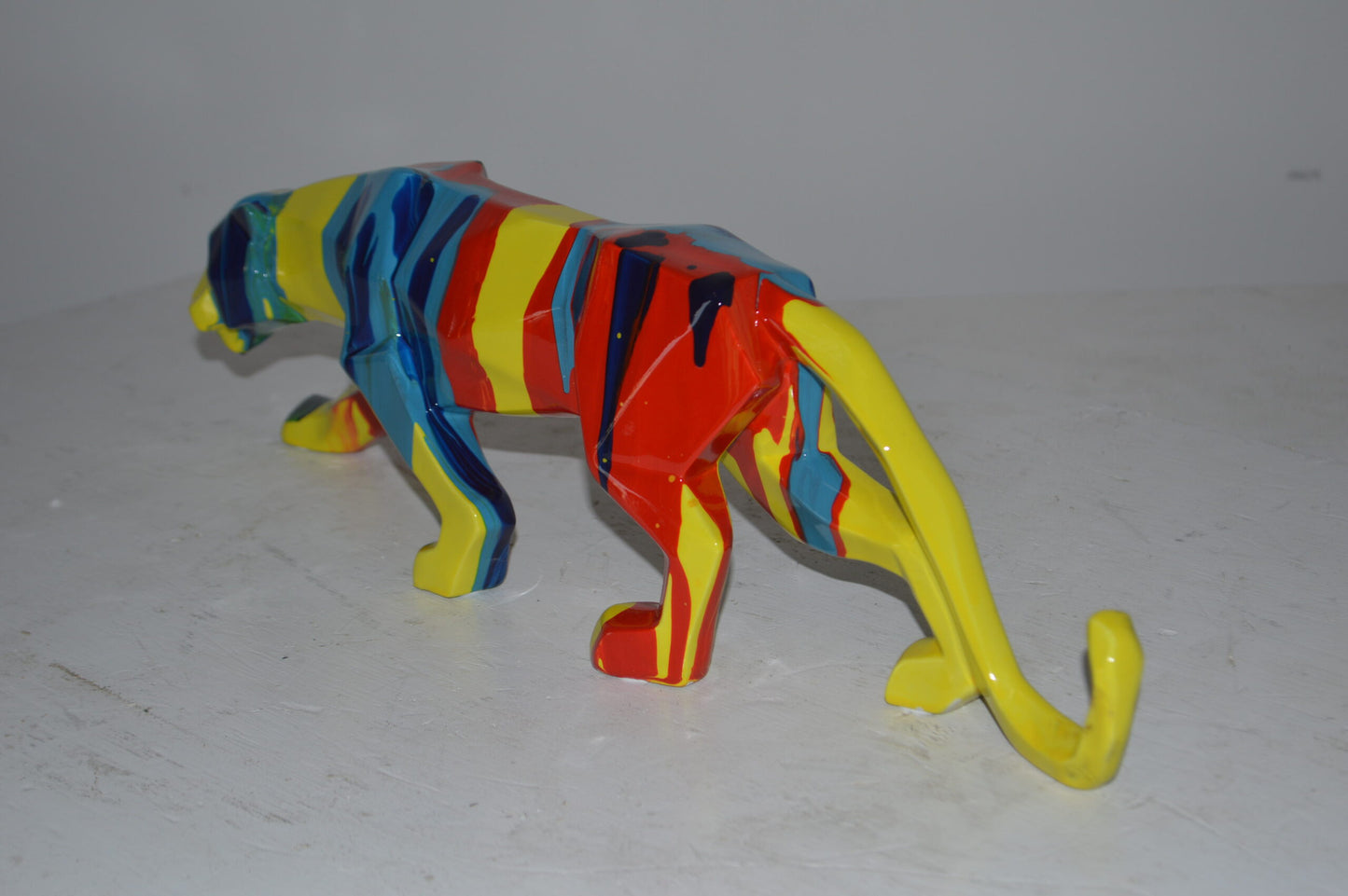 Modern Art Small Colored Jaguar Statue Made of Resin - Size: 17"L x 4"W x 5"H.