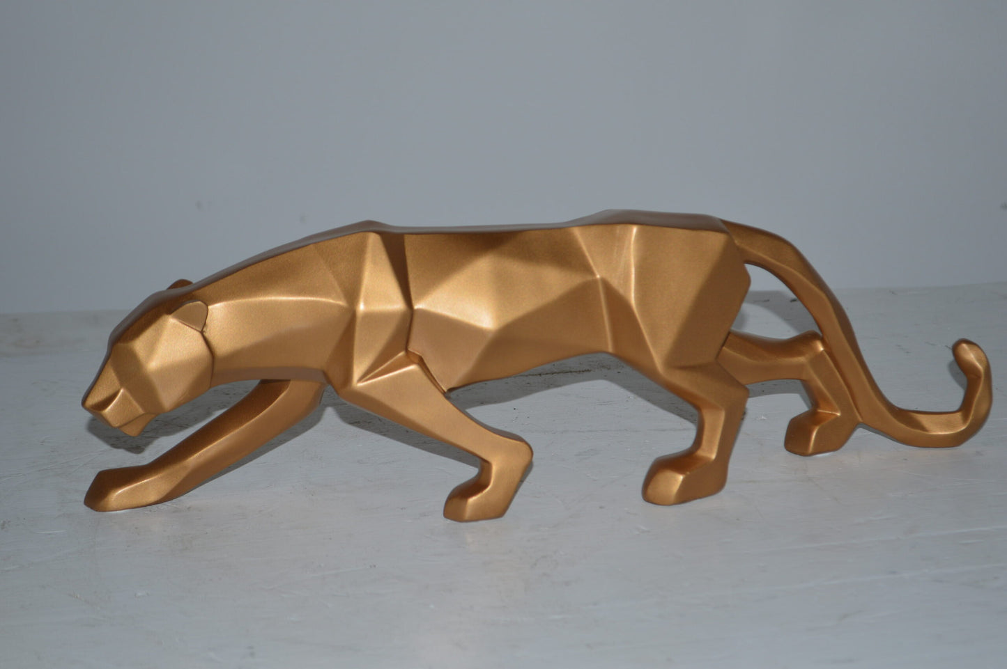 Modern Art Small Gold Jaguar Statue Made of Resin - Size: 17"L x 4"W x 5"H.