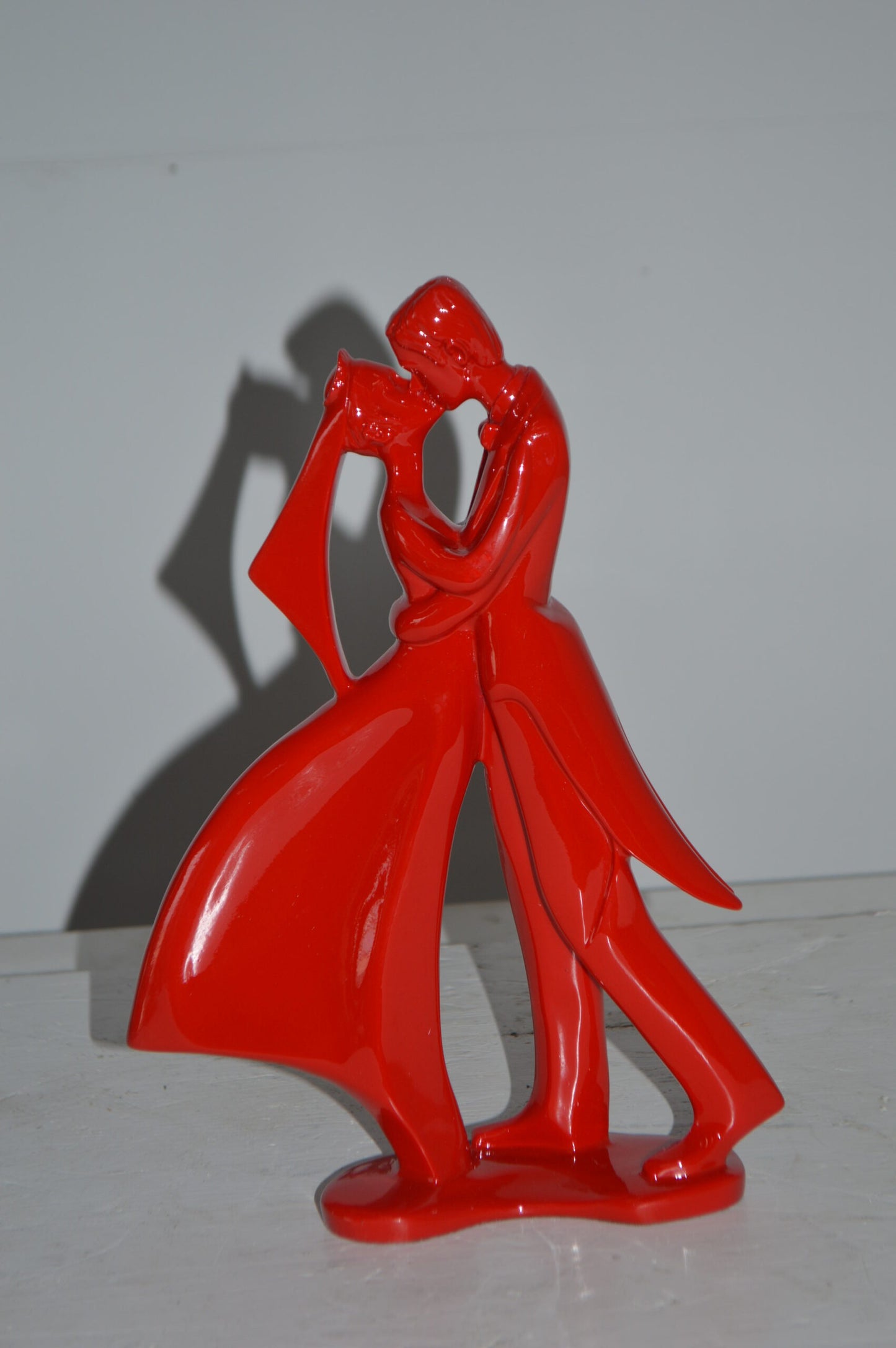 Bride and Groom Red Resin Statue Modern Art - Size: 3"L x 9"W x 12"H.