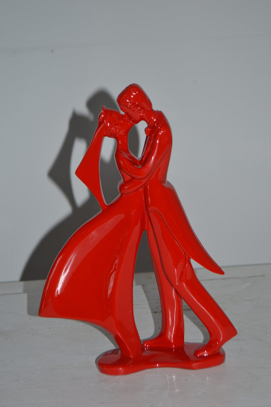 Bride and Groom Red Resin Statue Modern Art - Size: 3"L x 9"W x 12"H.